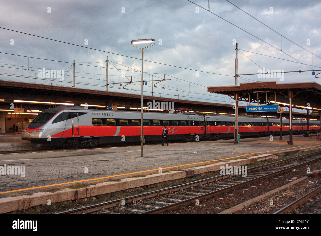 Eurostar trenitalia at Verona porta nuova train station, Italy Stock Photo
