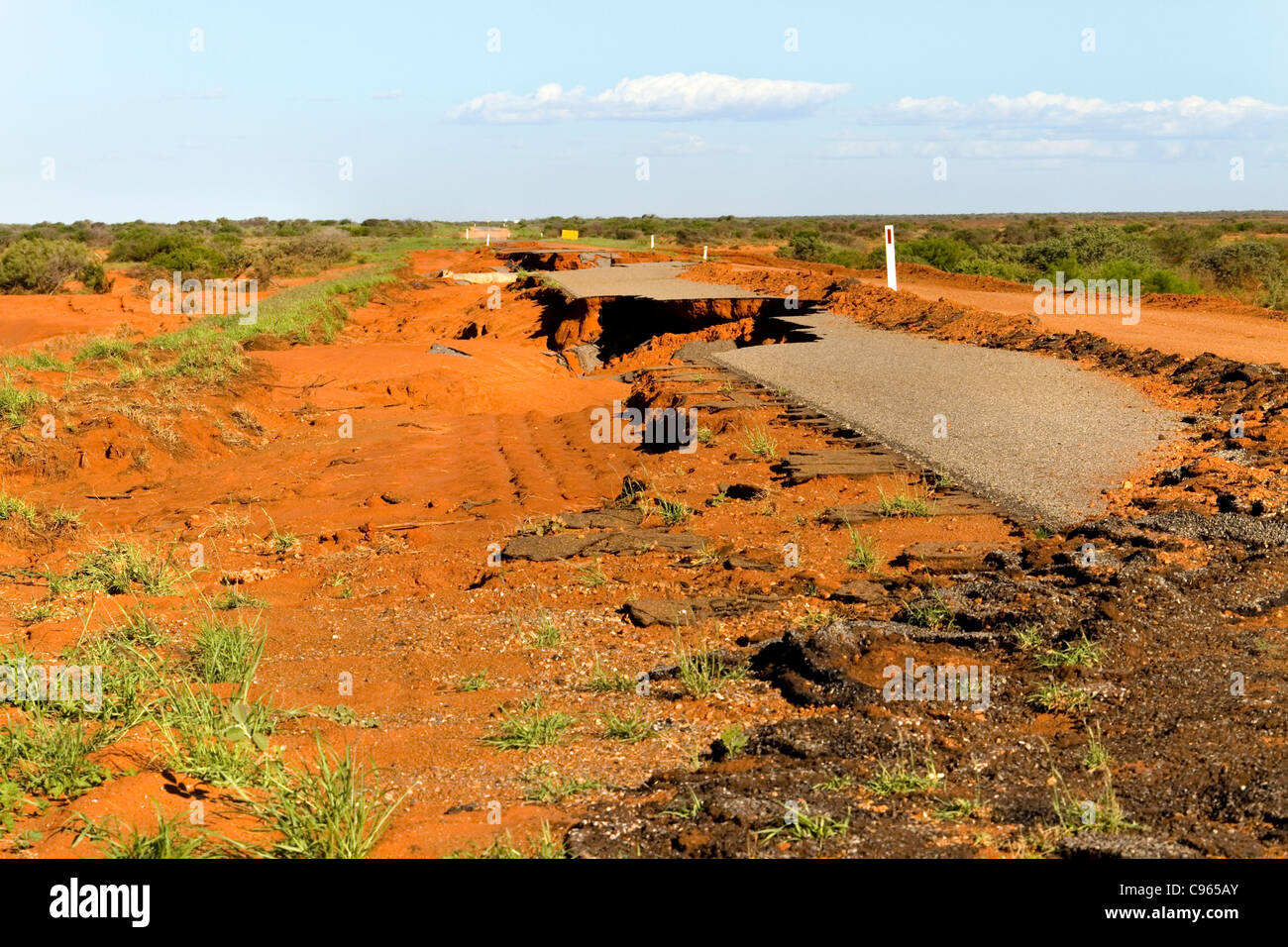 Road that has been washed away during a flood, Northwest Australia Stock Photo