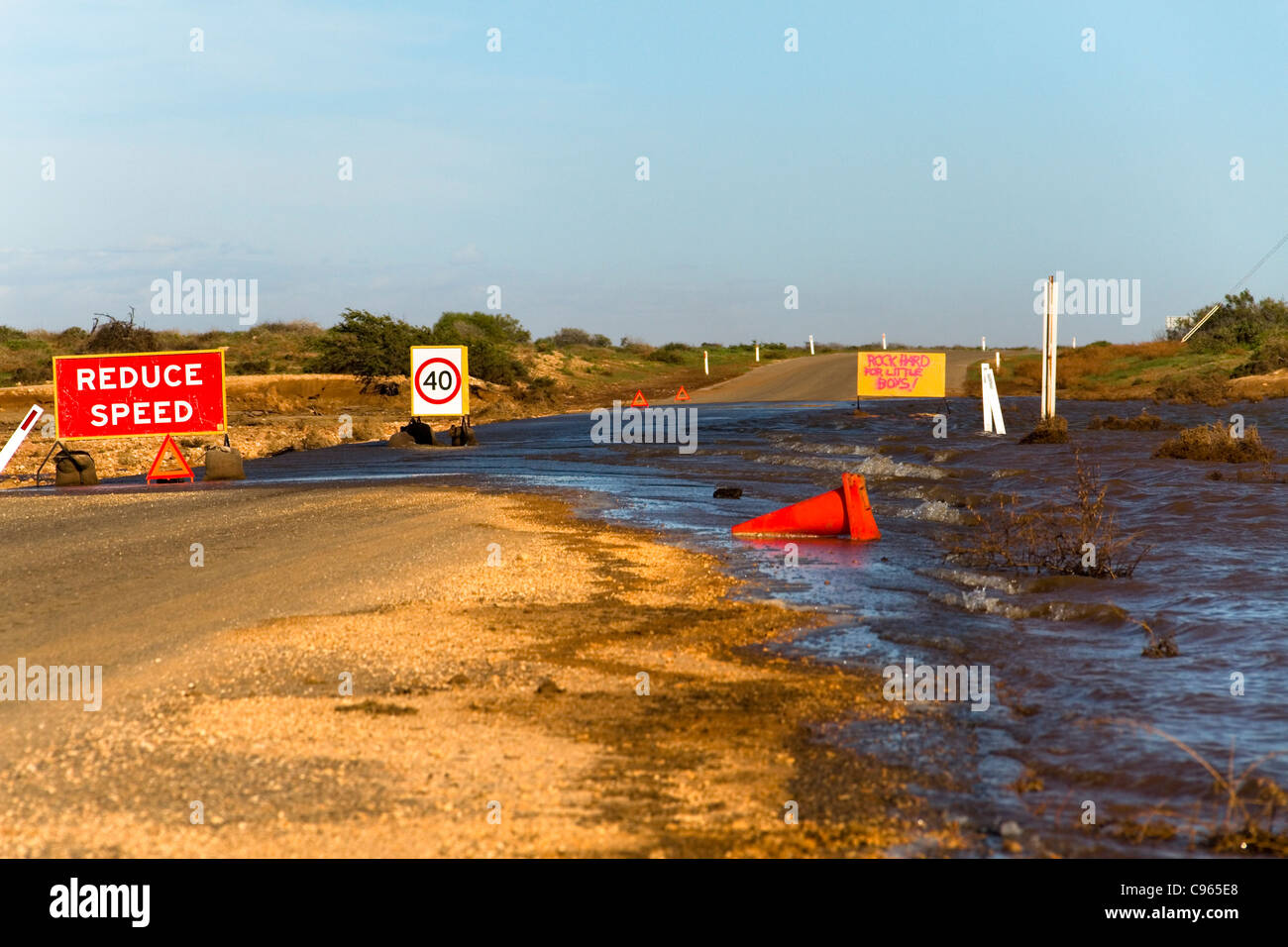 Road that has been washed away during a flood, Northwest Australia Stock Photo