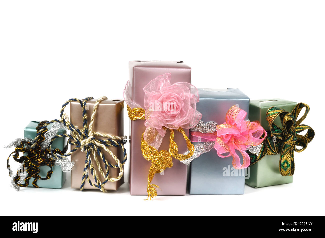 Beautiful Christmas gift boxes, isolated on white Stock Photo - Alamy