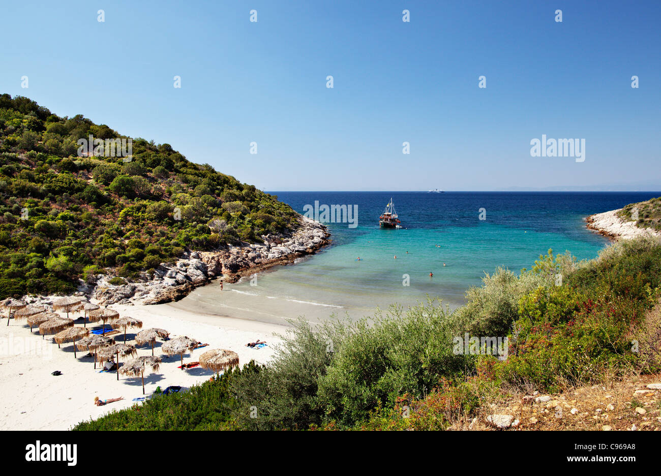One of many paradise beaches in Thassos island, Greece. Stock Photo