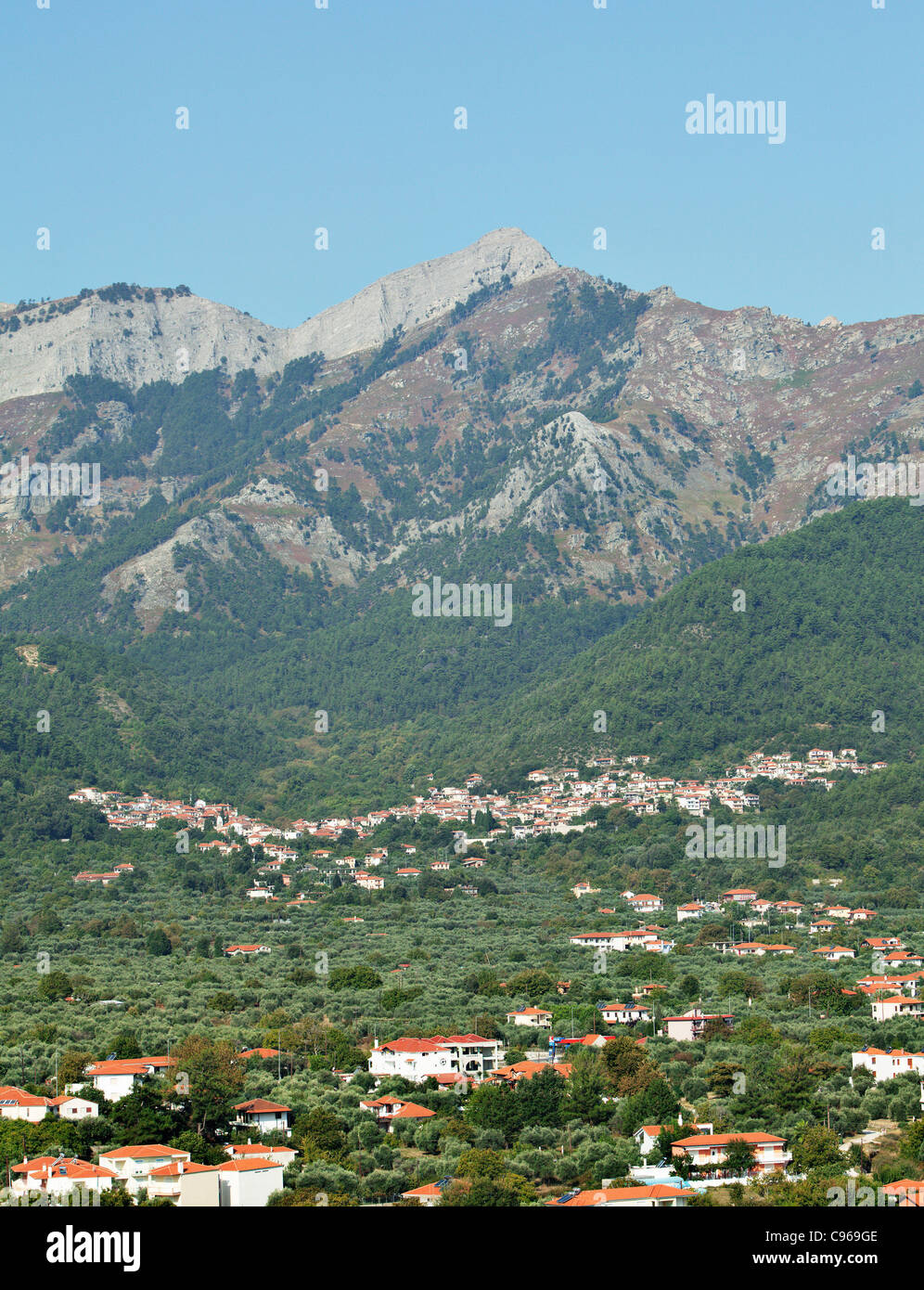 View of Ypsario (Ipsario), the highest mountain of Thassos island, Greece. Stock Photo