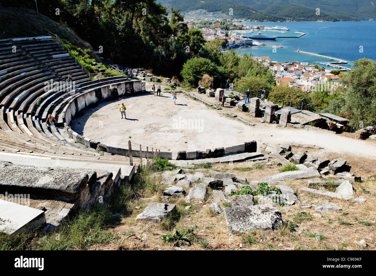 Ancient theatre near Limenas, Thassos island, Greece. Stock Photo