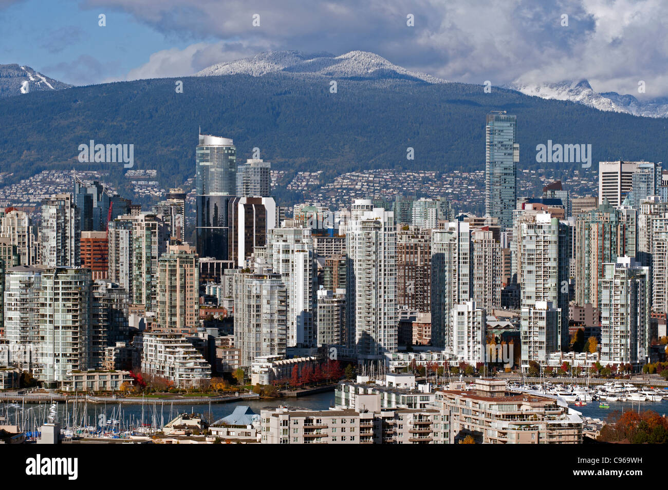 Vancouver modern buildings and mountains Stock Photo