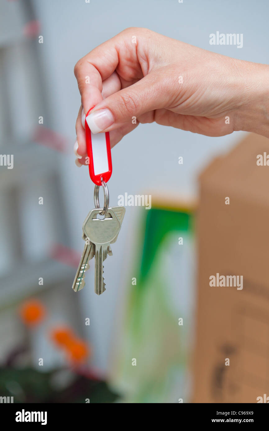 The key to an apartment at the move. New tenants are moving in Stock Photo