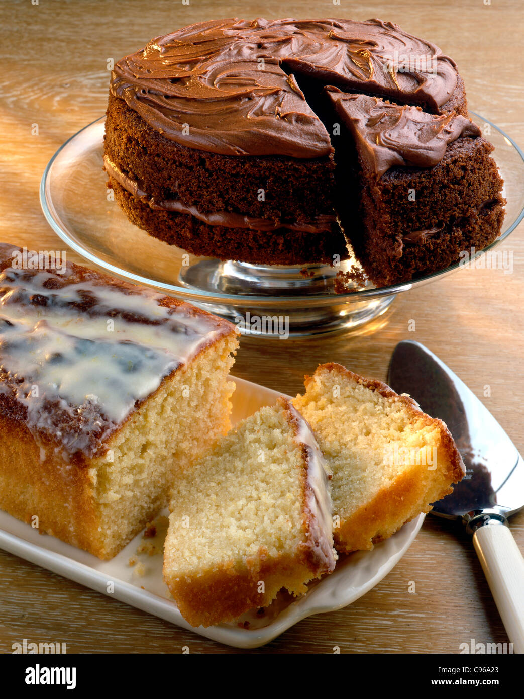 chocolate cake & lemon drizzle cake Stock Photo Alamy