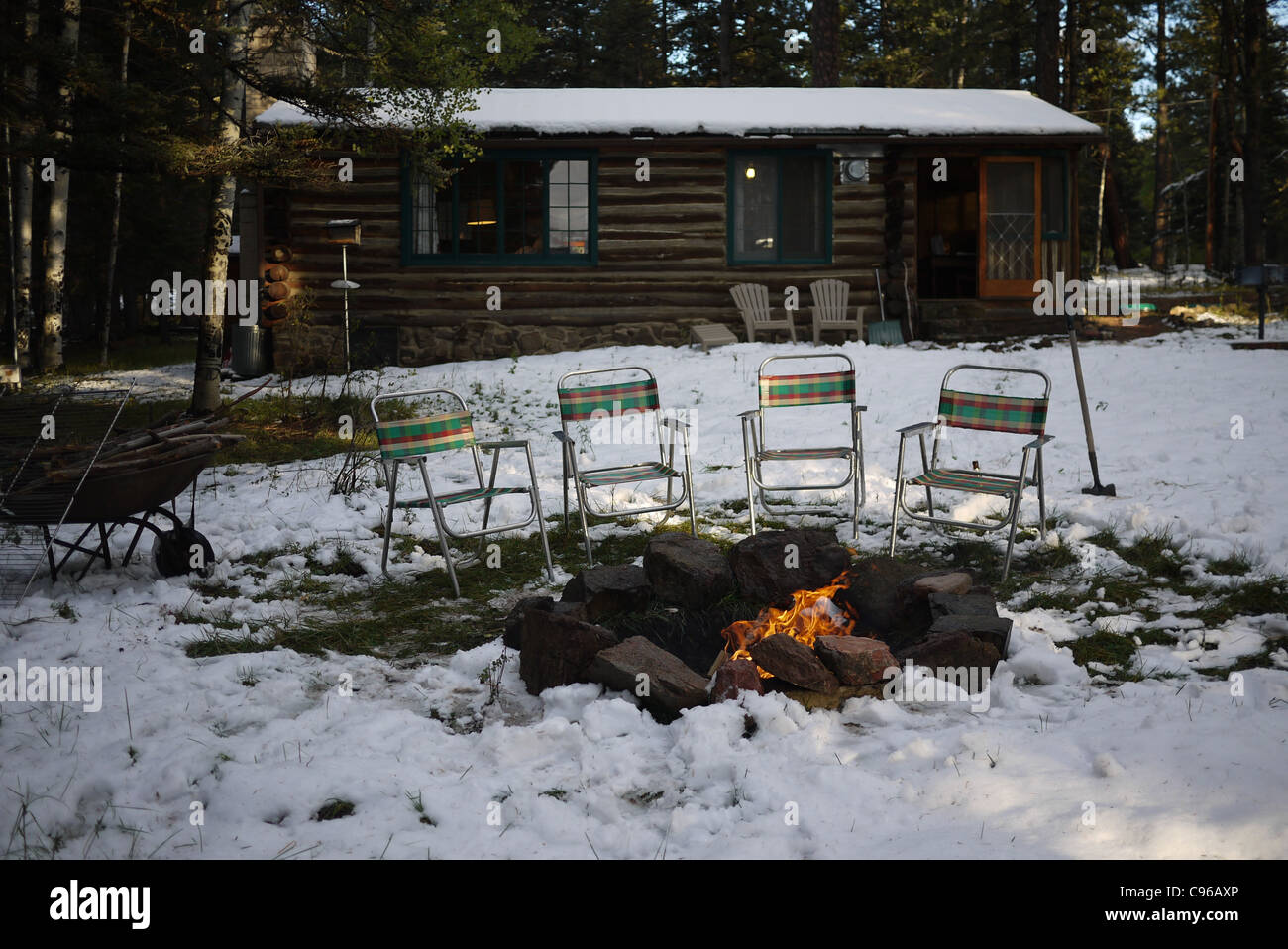 fire pit in snow Stock Photo