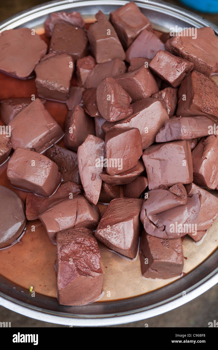 Blood Pudding on sale at Psar Thmei Central Market Phnom Penh Stock