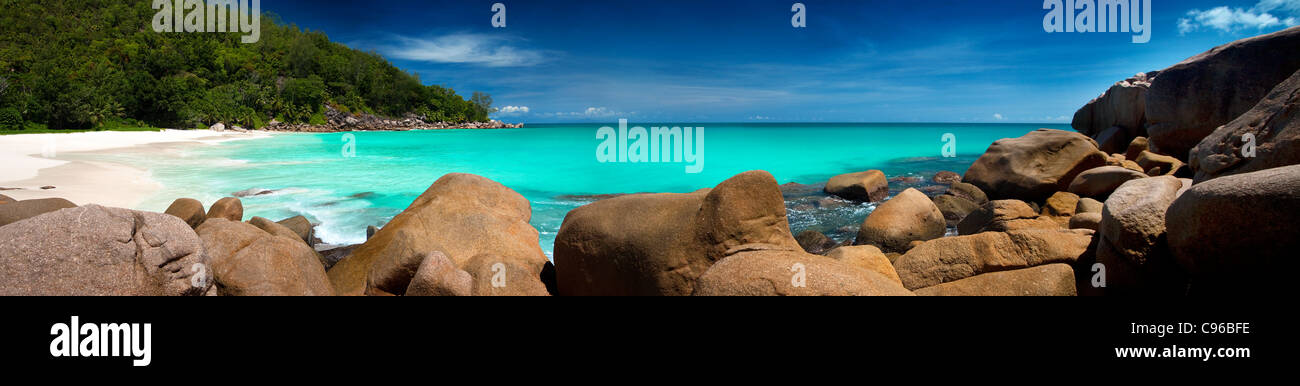 Paradise beach Seychelles Praslin Stock Photo