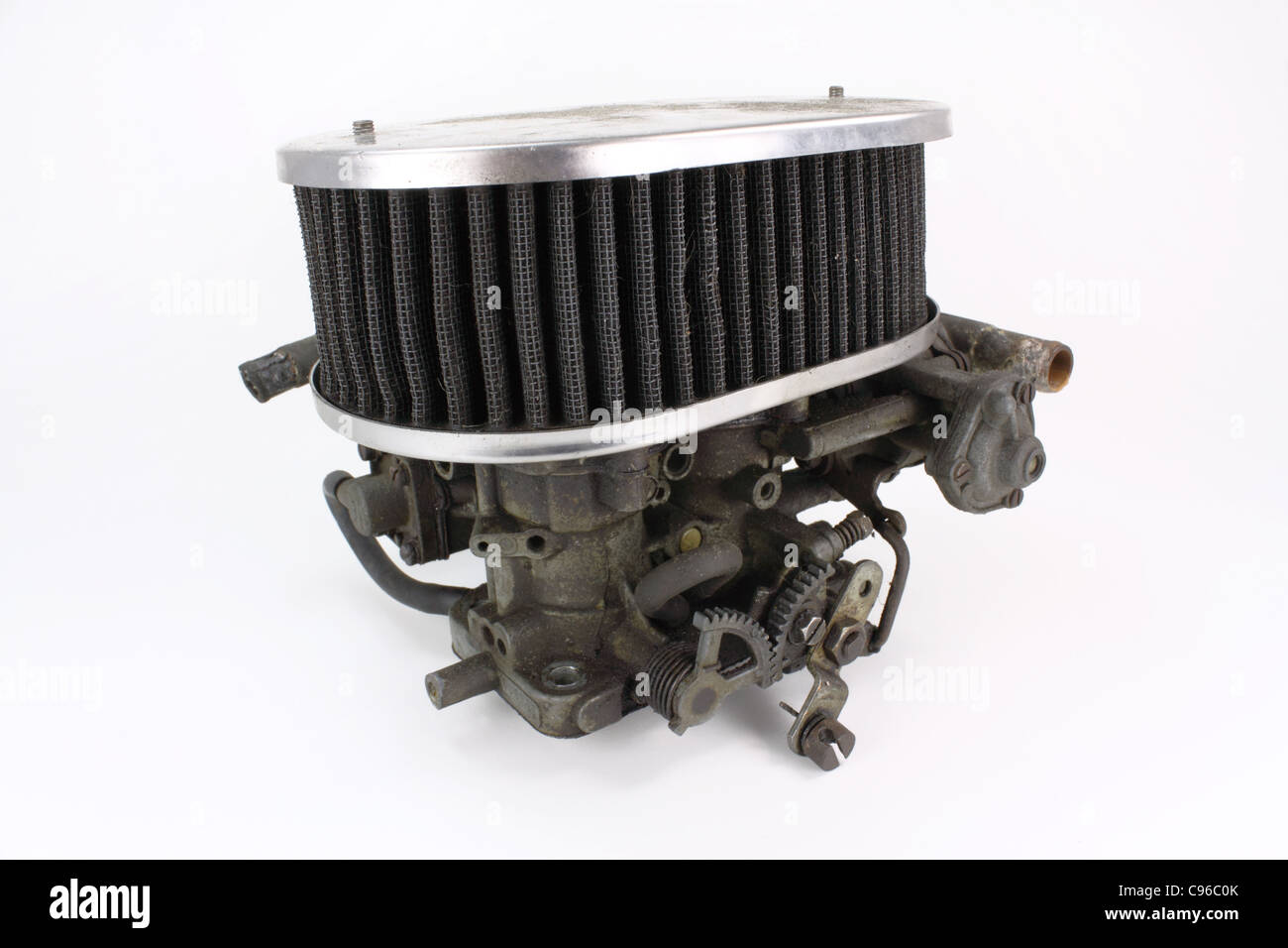 Old car carburettor and air filter Stock Photo