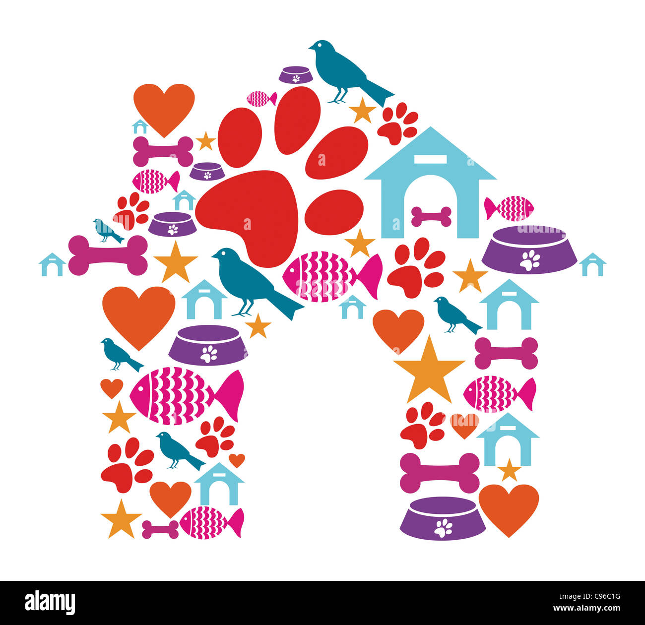 Dog house shape made with animal care icons set. Stock Photo