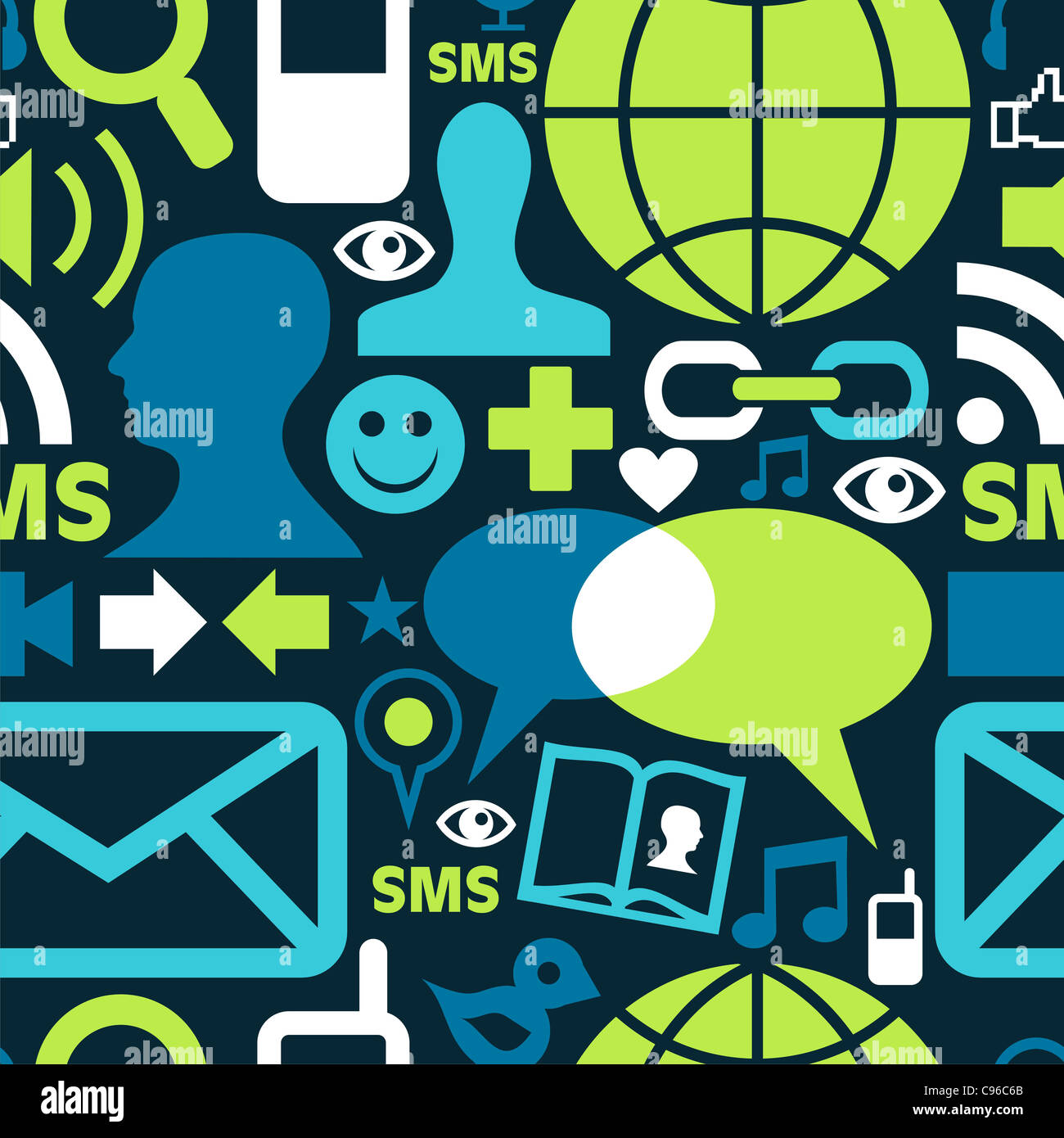 Social media network icons set seamless pattern background in green ...