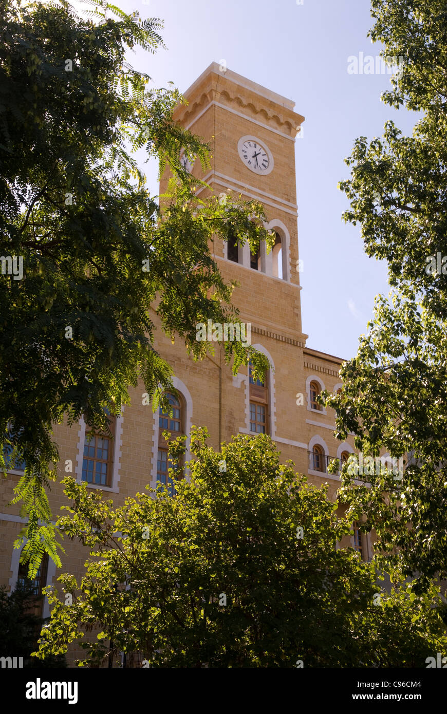 Clock tower on campus of American University of Beirut (AUB), Hamra, west Beirut, Lebanon. Stock Photo