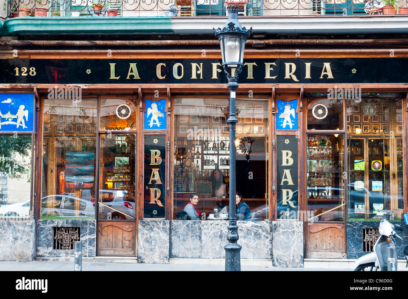 La Confiteria bar, a former 19th century confectioner’s shop, El Raval, Barcelona, Catalonia, Spain Stock Photo