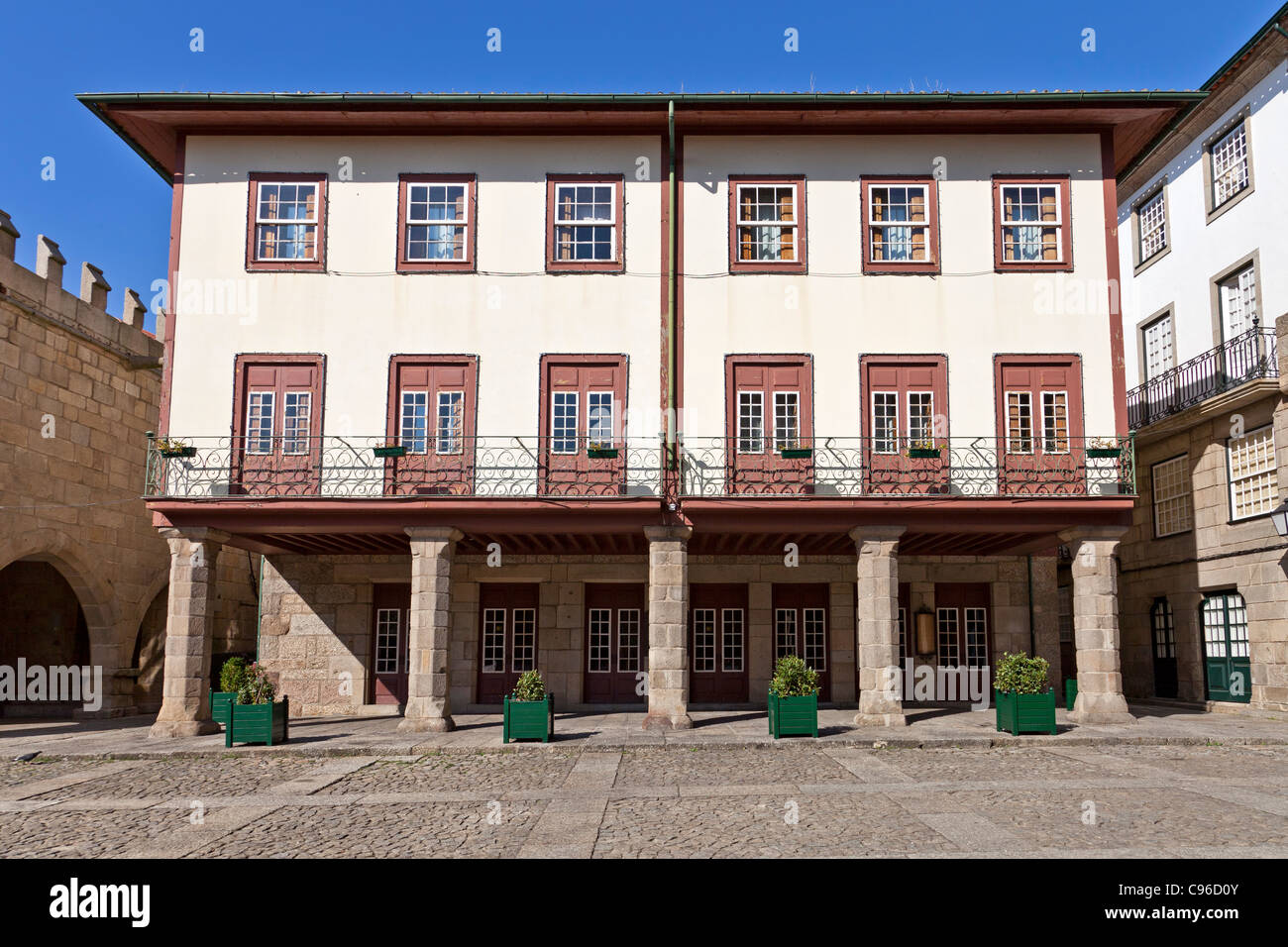 Medieval building in Oliveira Square, Guimares, Portugal. Unesco world heritage site. Stock Photo