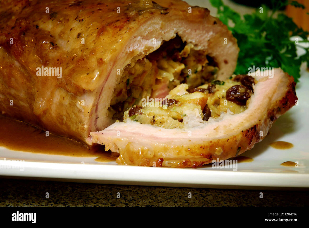 Pork Loin Roast with Glaze and Stuffing Stock Photo