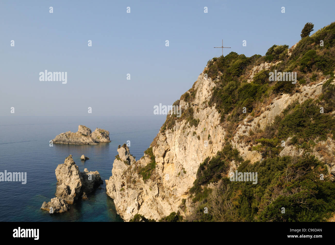 Rugged coastline near Theotokos Monastery Paleokastritsa Corfu Greece Stock Photo