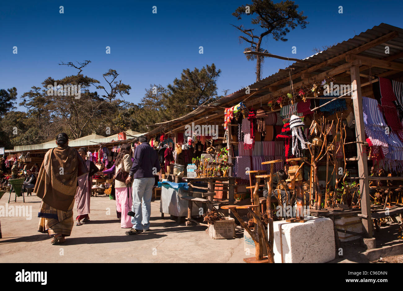 India, Meghalaya, Shillong, Khasi Hills, Elephant Falls, small market selling souvenirs to local tourists Stock Photo