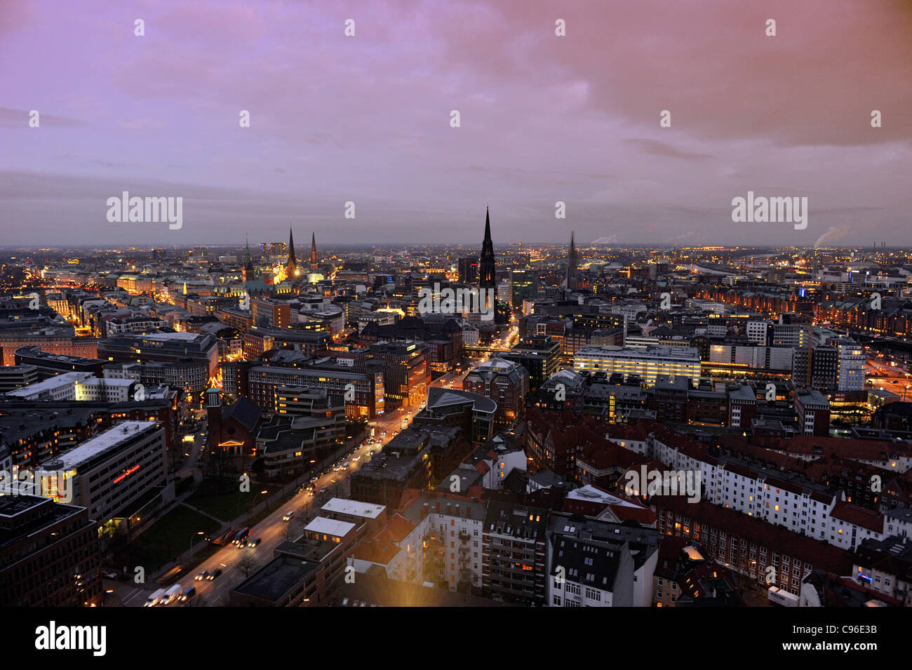 City center, snow, city, panorama, Hamburg, Germany, Europe Stock Photo