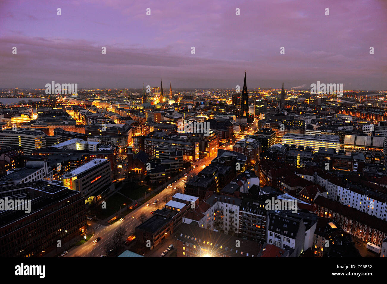 City center, snow, city, panorama, Hamburg, Germany, Europe Stock Photo