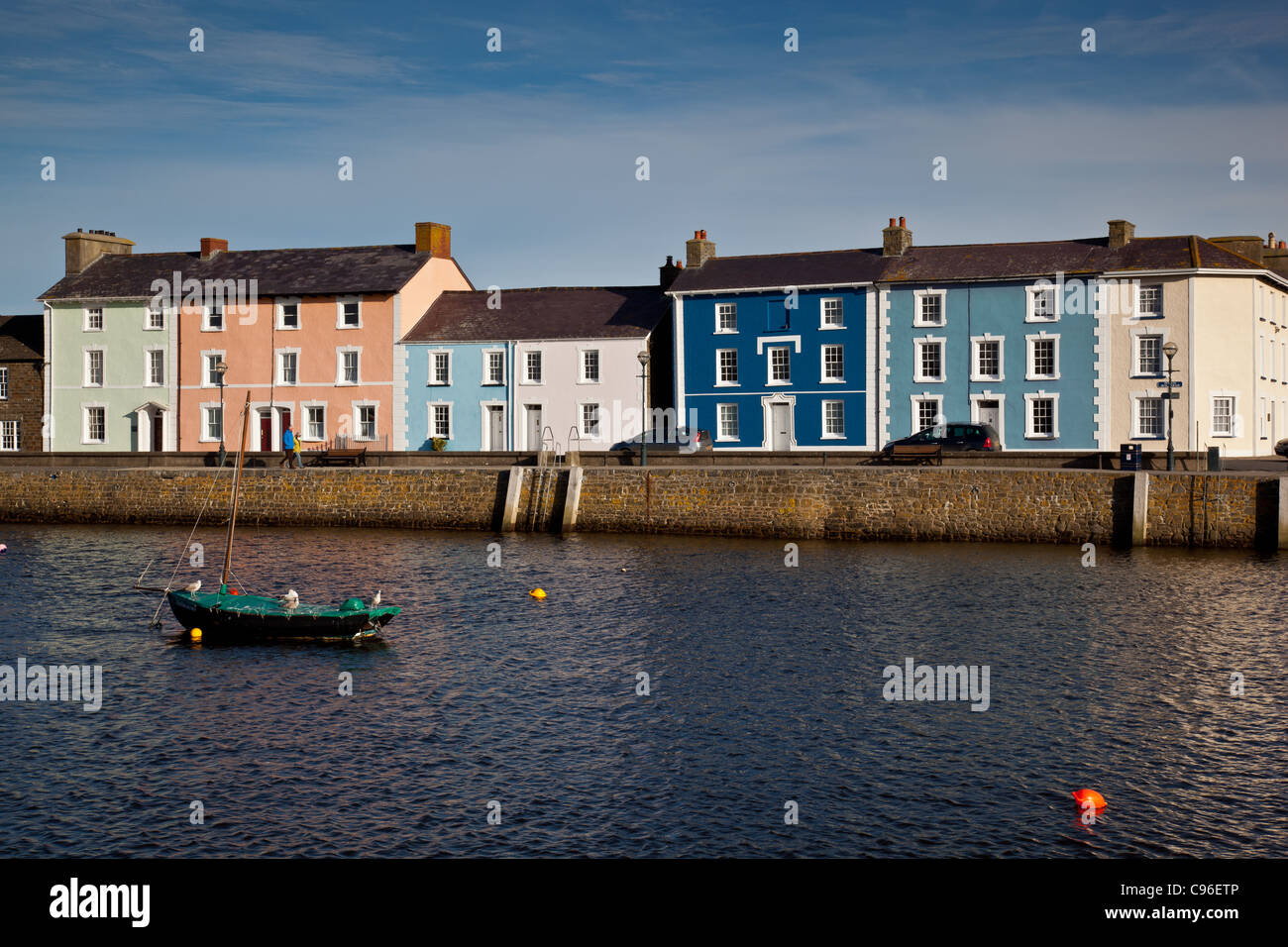 Colourful cottages at Aberaeron Harbour, Aberaeron, Ceredigion, Wales Stock Photo