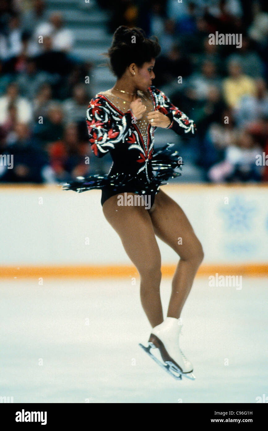 Debi Thomas Preforming A Jump At The 19 Olympic Winter Games Stock Photo Alamy Debi Thomas Preforming A Jump At The 19 Olympic Winter Games Stock Photo Alamy
