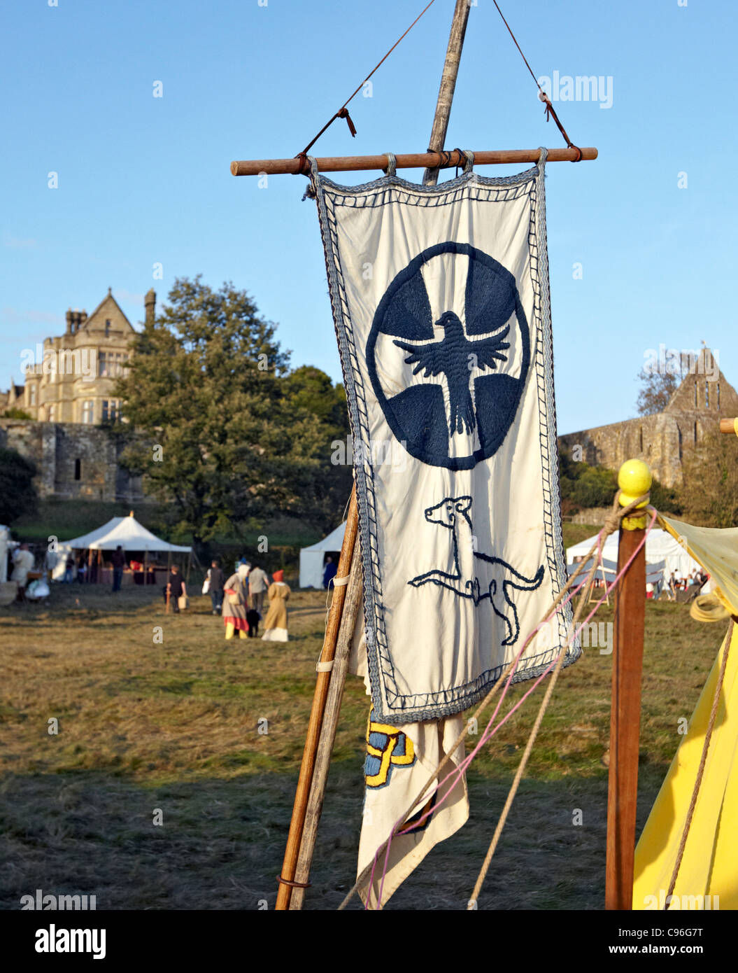 Ancient Flag At Medieval Encampment Battle East Sussex UK Stock Photo