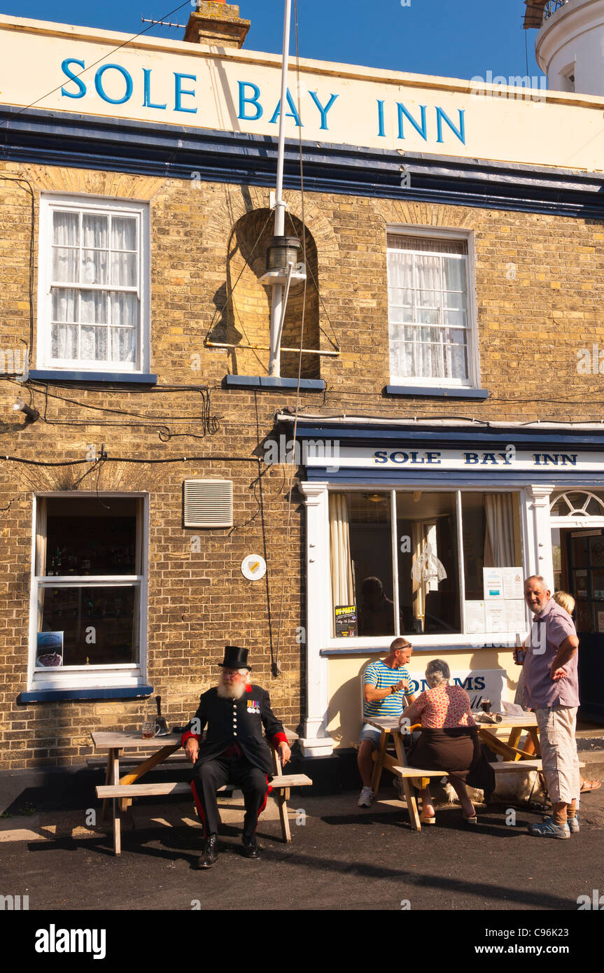 The Sole Bay Inn ( Adnams pub ) with people sitting outside in Southwold , Suffolk , England , Britain , Uk Stock Photo