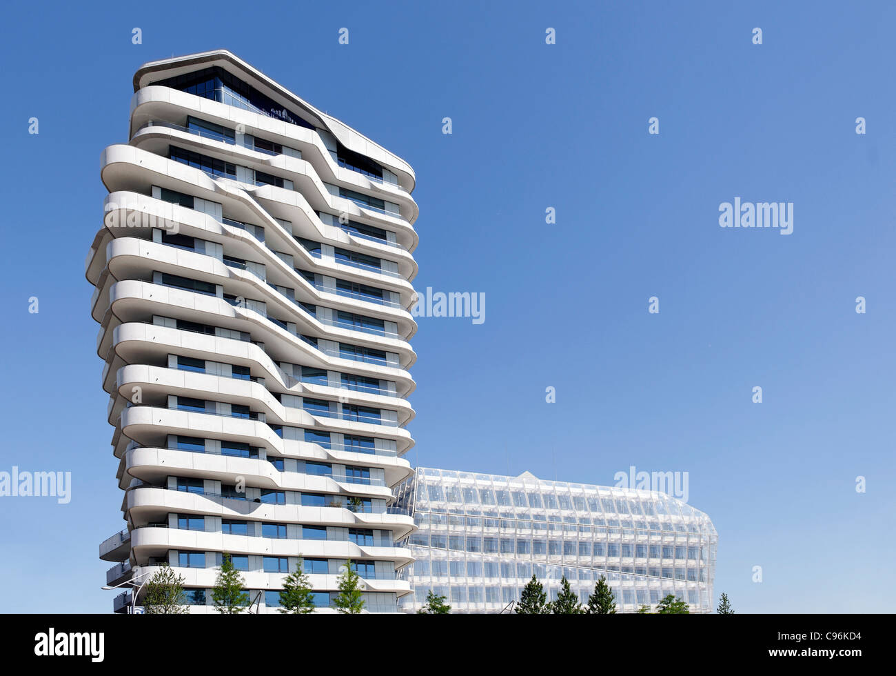 MarcoPoloTower and the Unilever headquarters on the Strandkai quay in