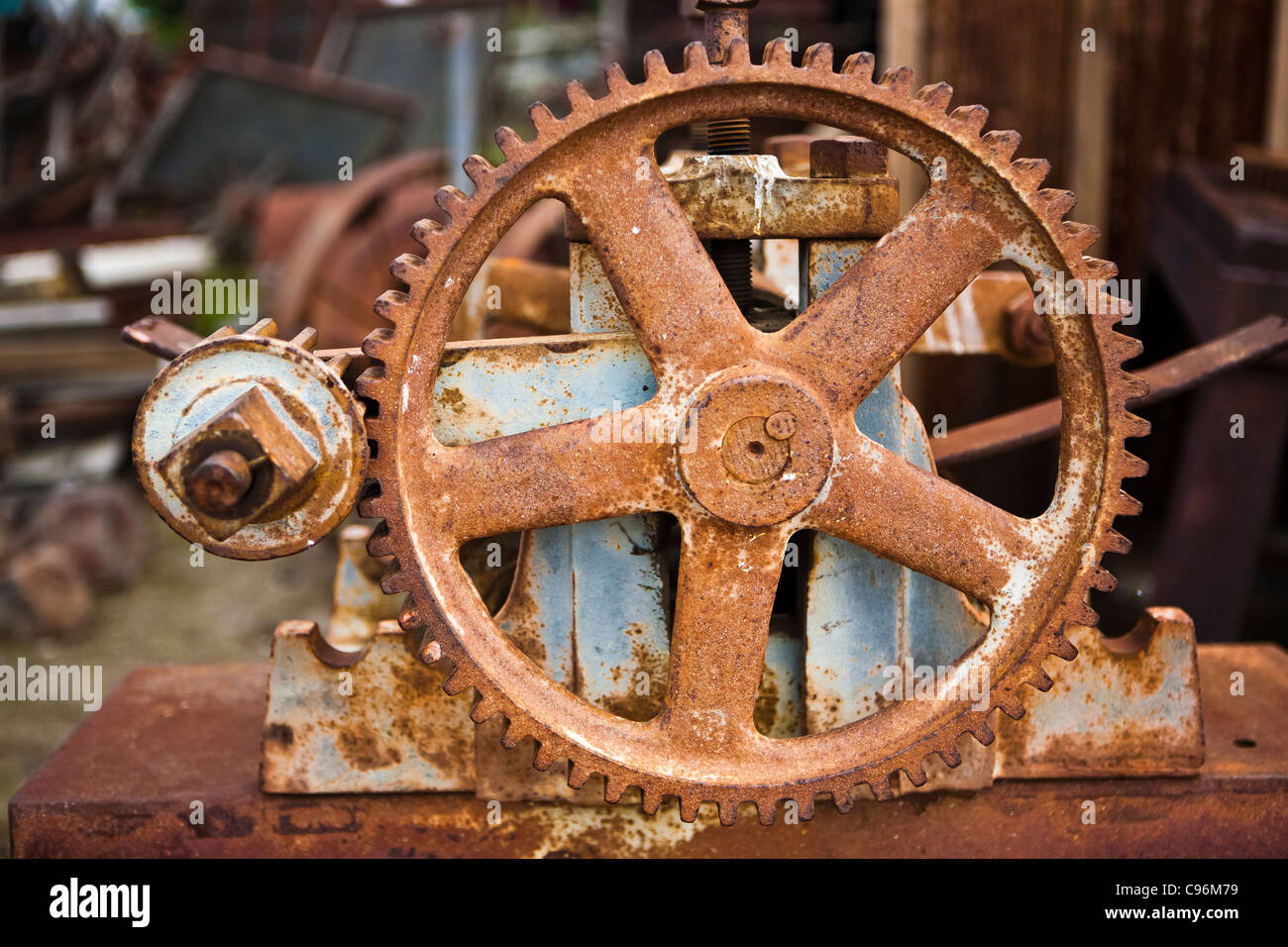 rusted gears on antique farm equipment Stock Photo Alamy