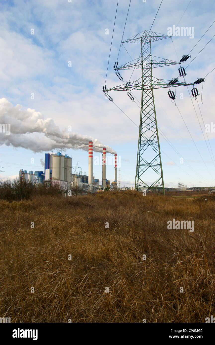 Factory chimney, power station, smoke pollution. Stock Photo