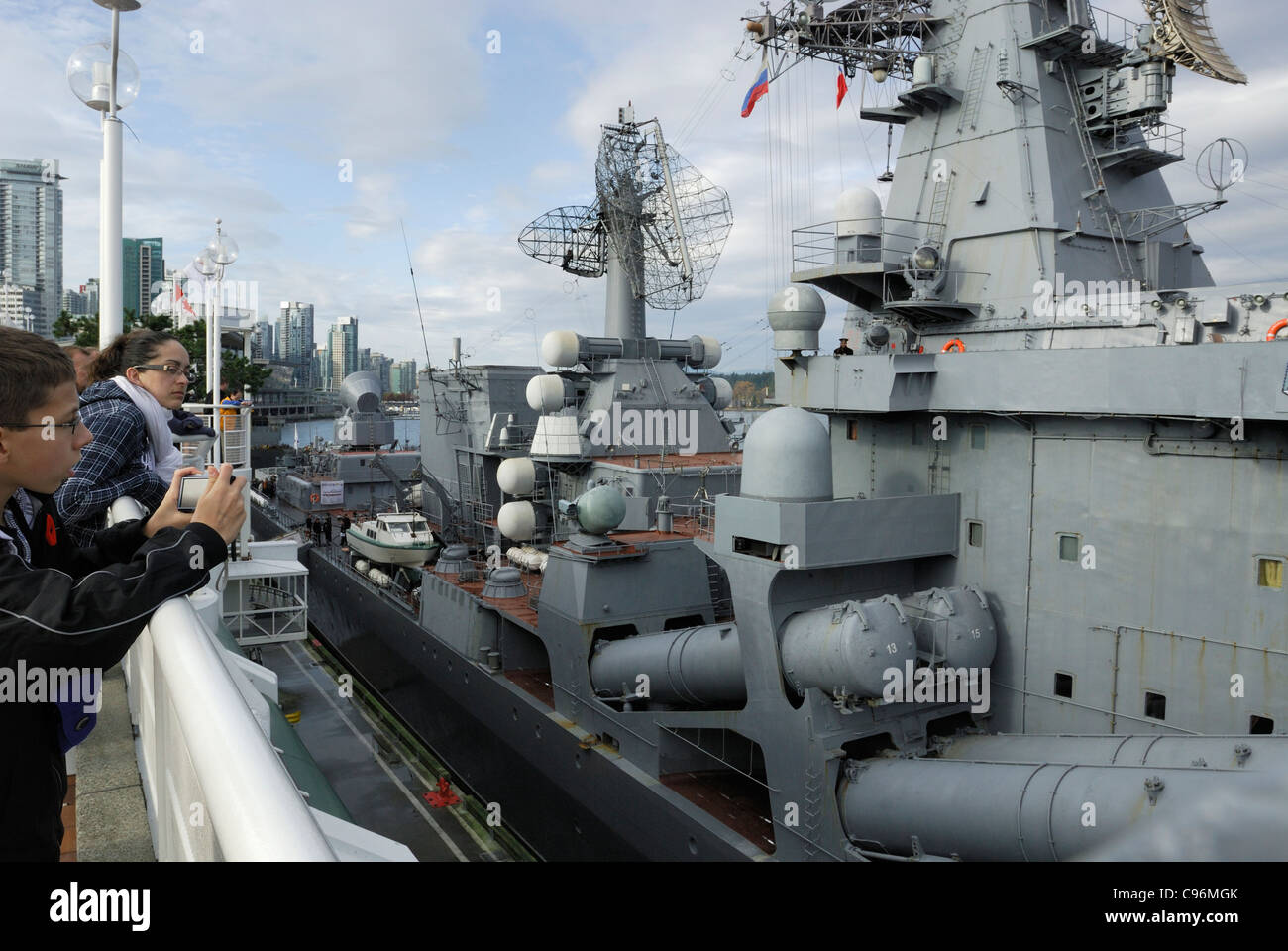 Russian missile cruiser Varyag, berthed at Canada Place. 35 years since a Russian Naval vessel