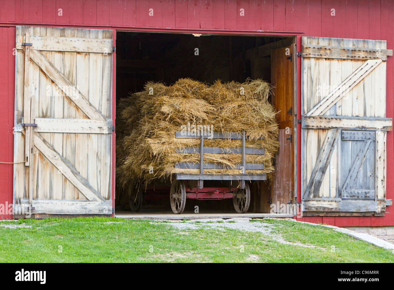 Wagon with bales of hay. Stock Photo