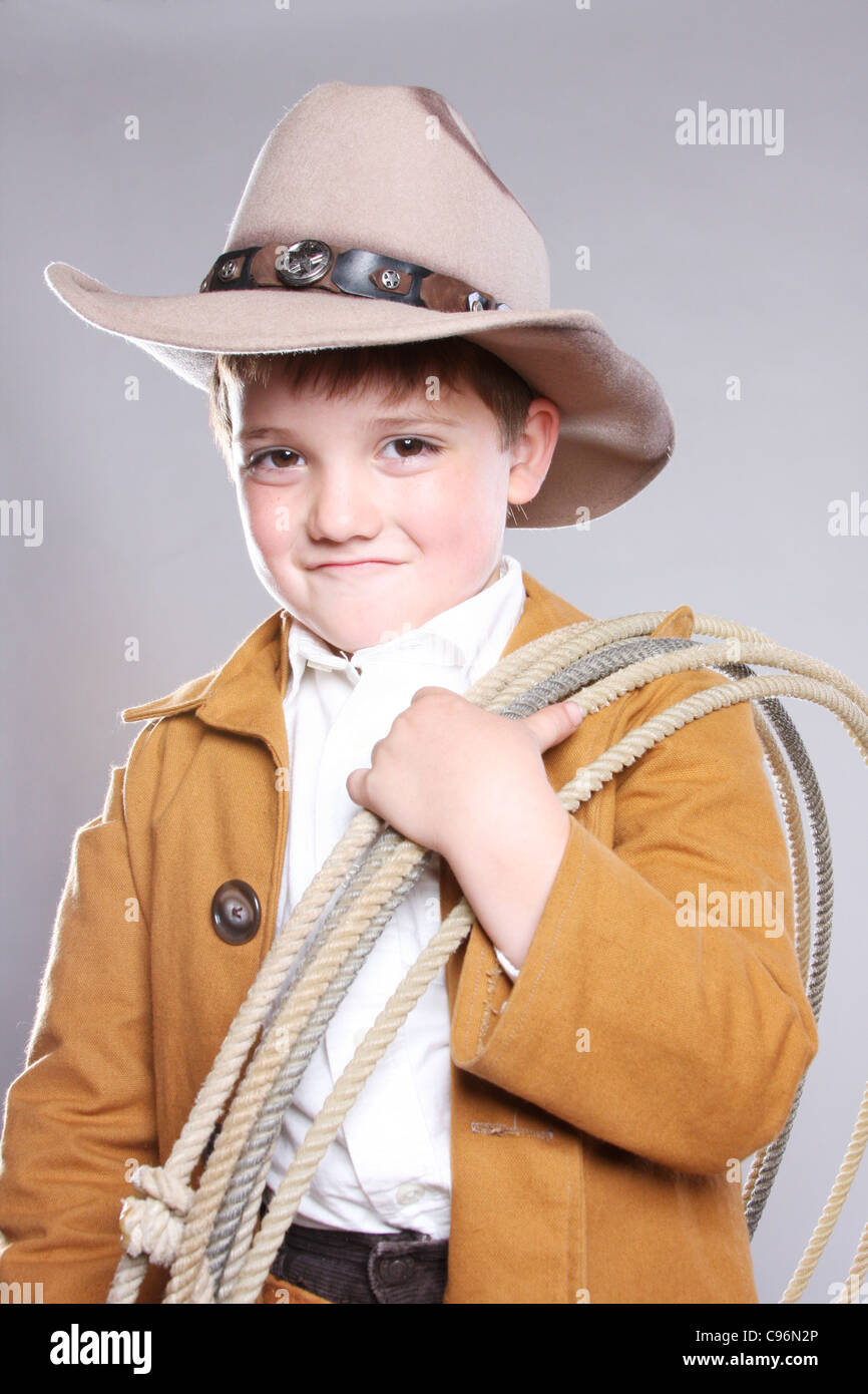 A cowboy child looking mean Stock Photo