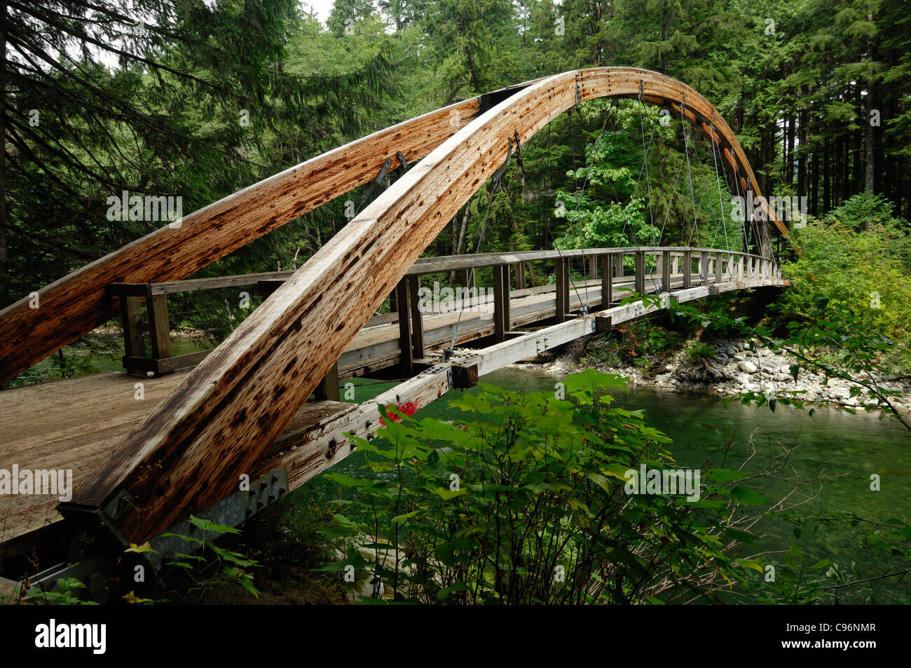 Hiking bridge over the Middle Fork Snoqualmie River, Mount Baker