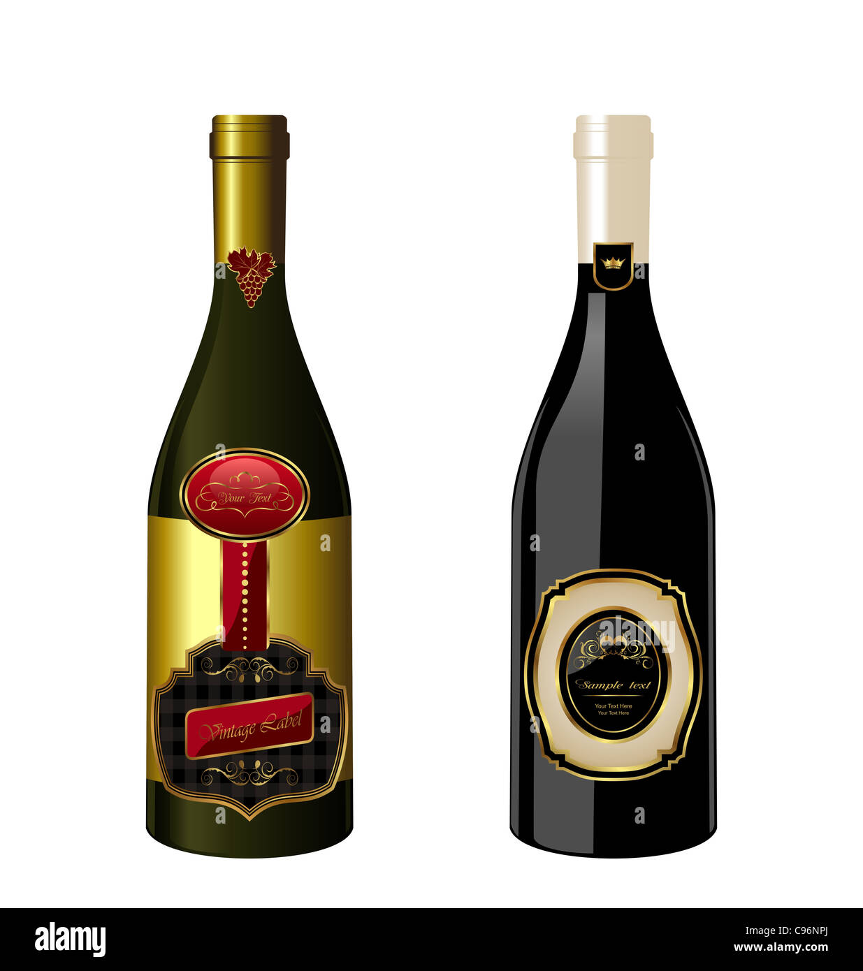 Illustration set wine bottles with label isolated on white background ...