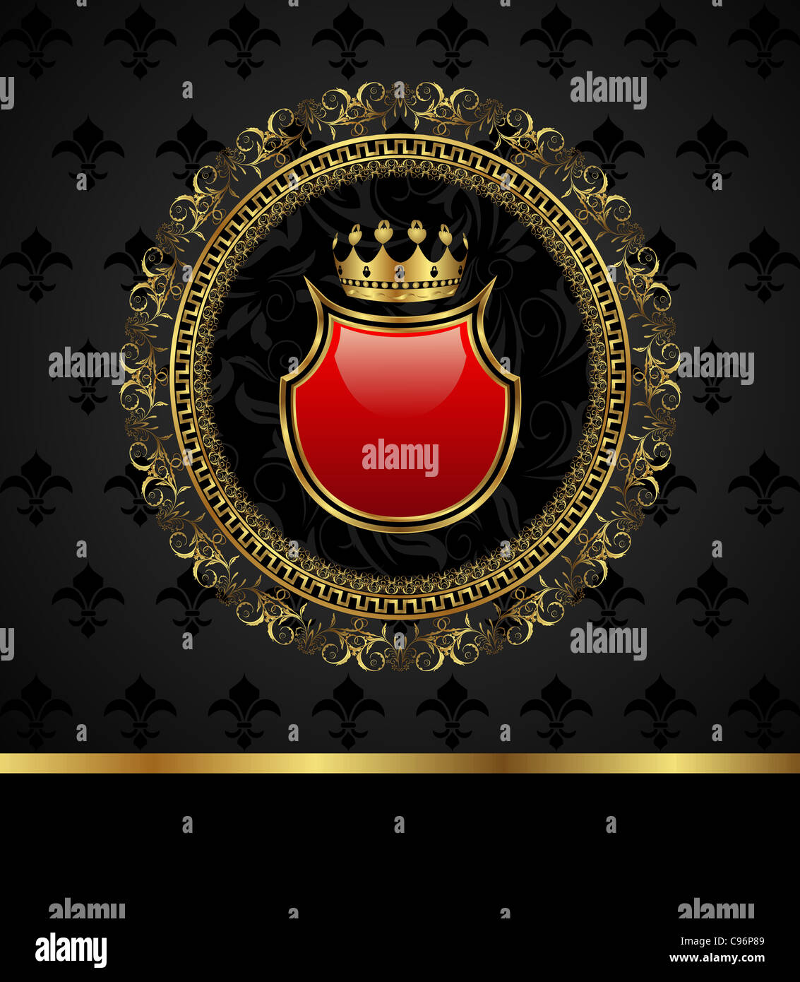 Illustration elegant golden floral frame with heraldic elements - crown ...