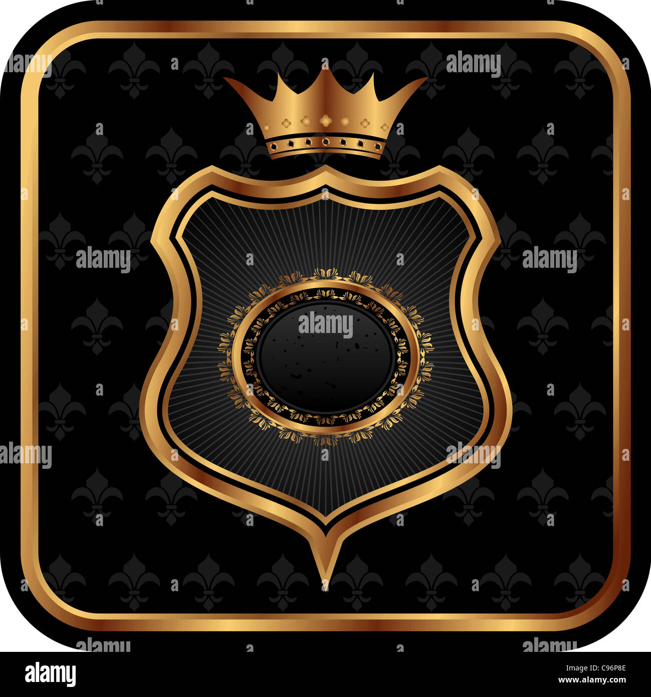 Illustration elegant golden floral frame with heraldic elements - crown ...