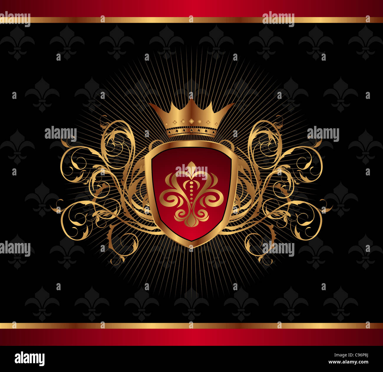 Illustration elegant golden floral frame with heraldic elements - crown ...