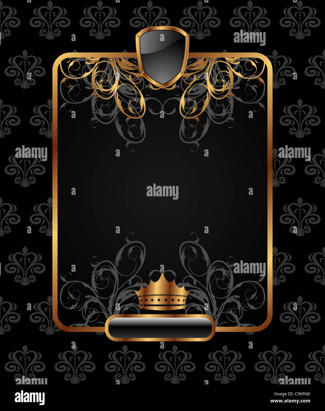 Illustration elegant golden floral frame with heraldic elements - crown ...