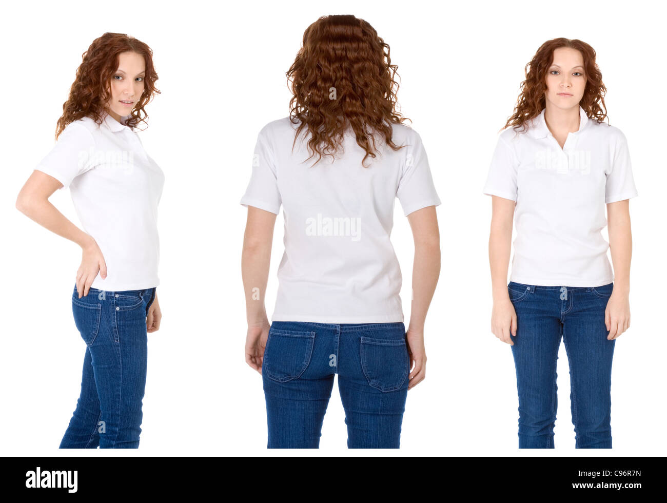 Fashion model in white t-shirt and blue jeans (Multiple angles) Stock Photo
