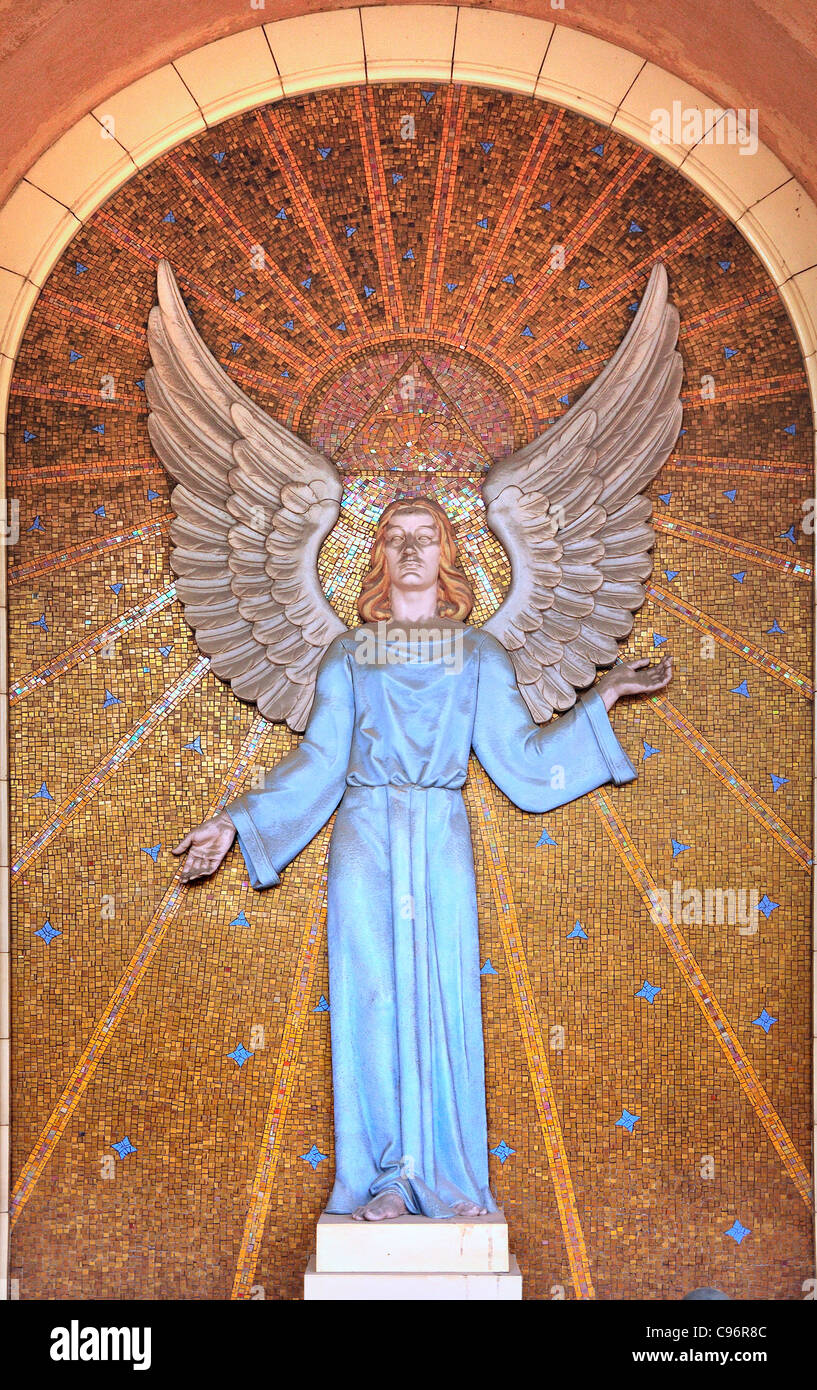 Prague, Czech Republic. Vysehrad Cemetery. Angel and mosaic Stock Photo