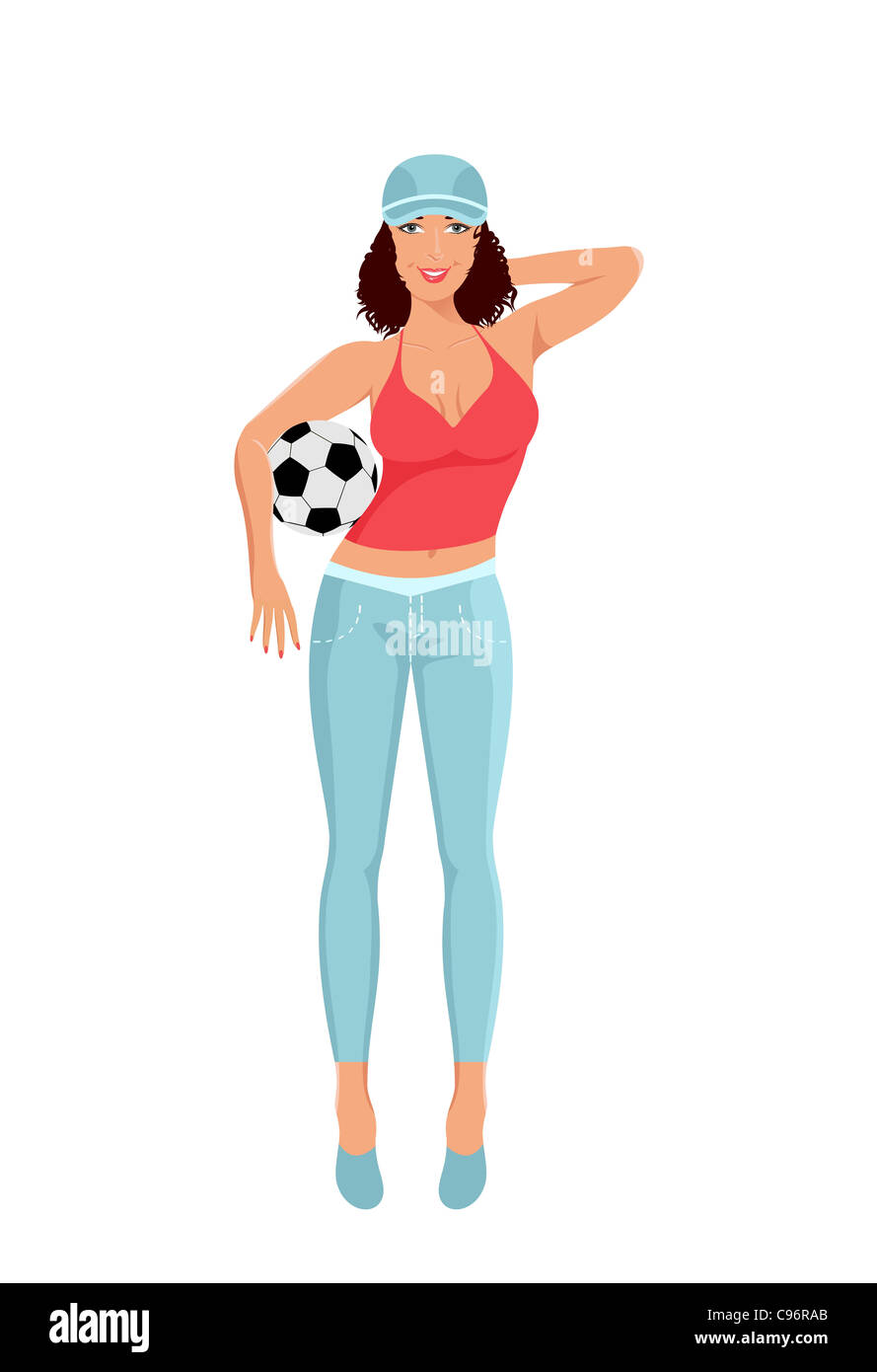 Illustration active girl with ball isolated - vector Stock Photo - Alamy