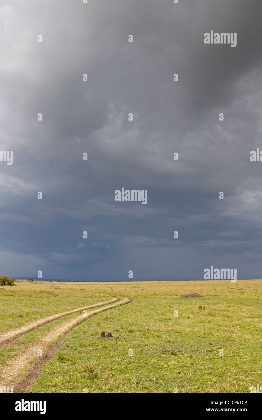 View of a rainstorm over the Masai Mara Stock Photo