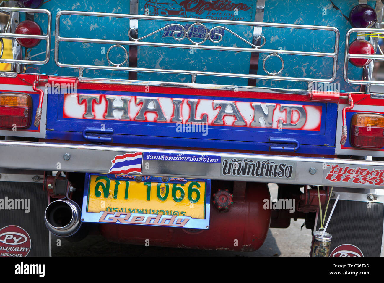 Tuk Tuk back panel with 'Thailand' writing, Bangkok, Thailand Stock Photo