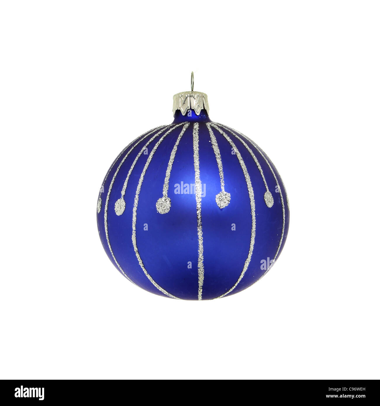 Blue and silver Christmas glass bauble isolated against white Stock Photo