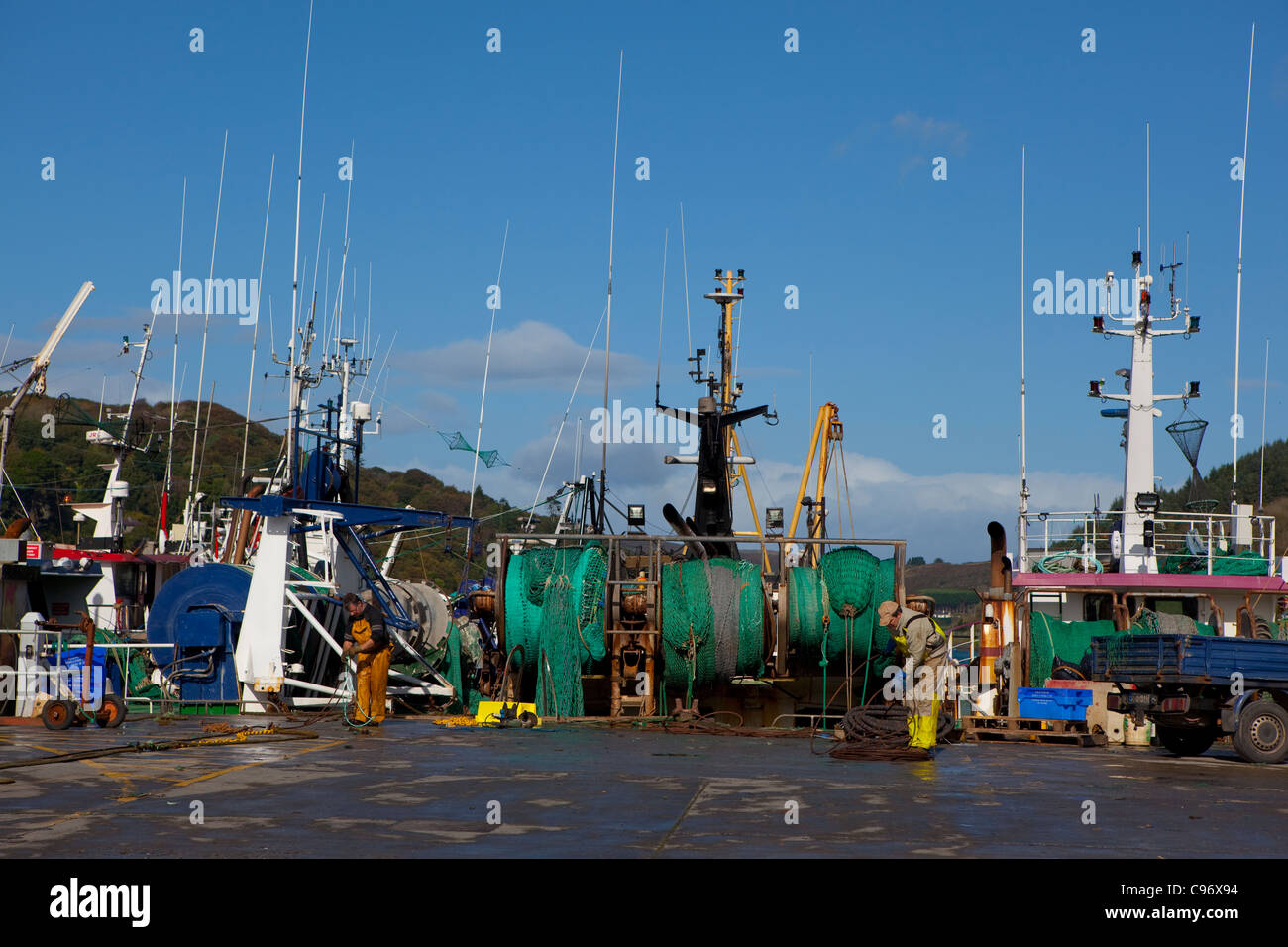 Fishing boats in the village Union Hall, West Cork, Ireland. Union Hall is synonymous with fresh fish. Stock Photo