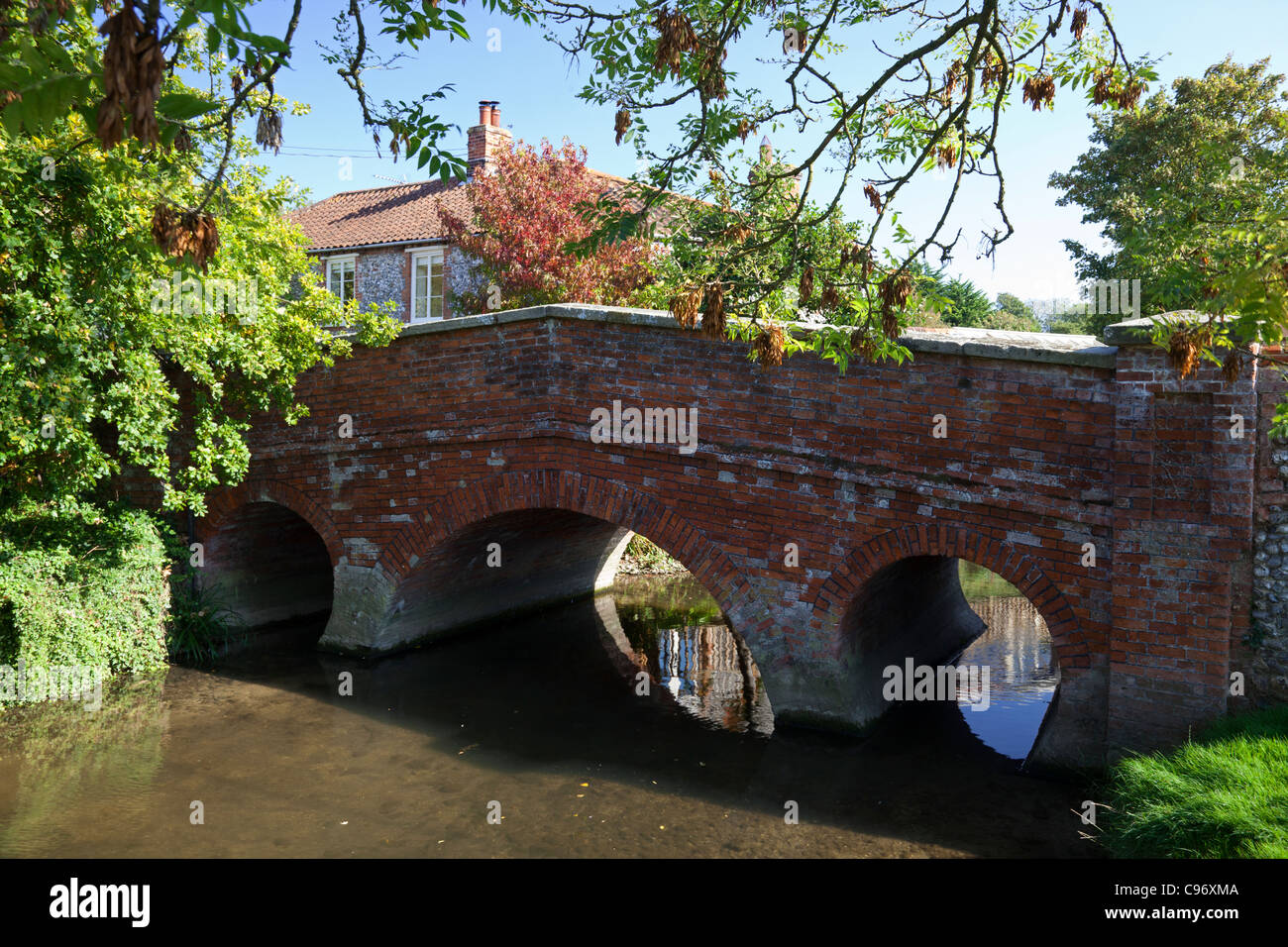 Bridge over the River Stiffkey at Stiffkey, Norfolk Stock Photo