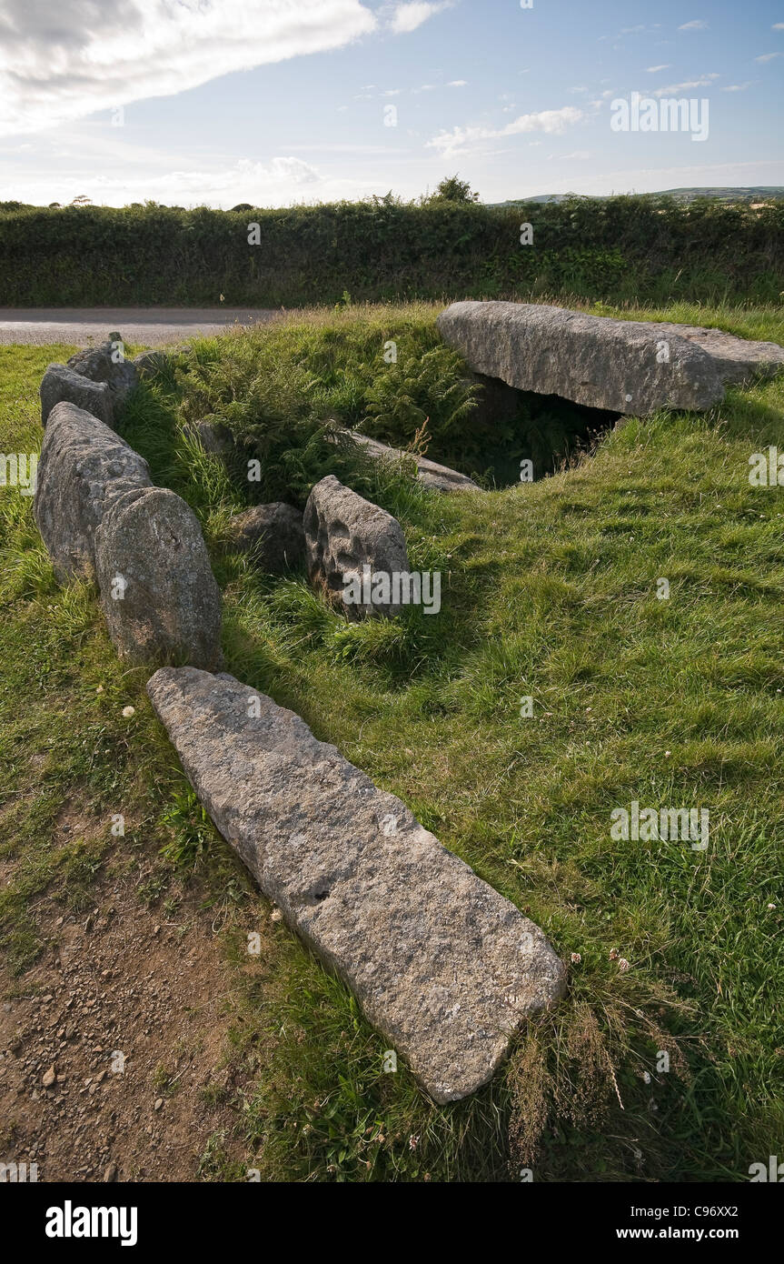 Tregiffian Long Barrow, Neolithic tomb near The Merry Maidens stone circle, Penwith, Cornwall, UK Stock Photo