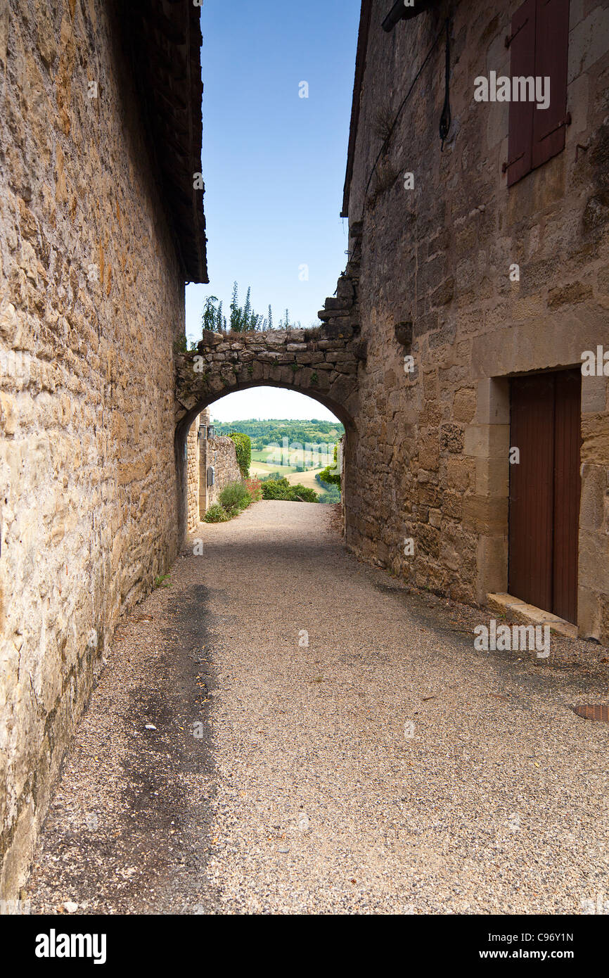 Narrow Street of the medieval village of Saint-Robert in the Correze, France Stock Photo